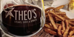 Steak Frites with a glass of Red Wine